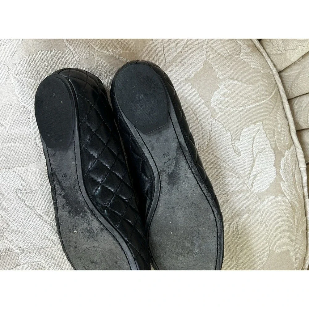 Tory Burch Kaitlin Quilted Leather Ballet Flats Size 9 Black Gold Cap Toe Shoes